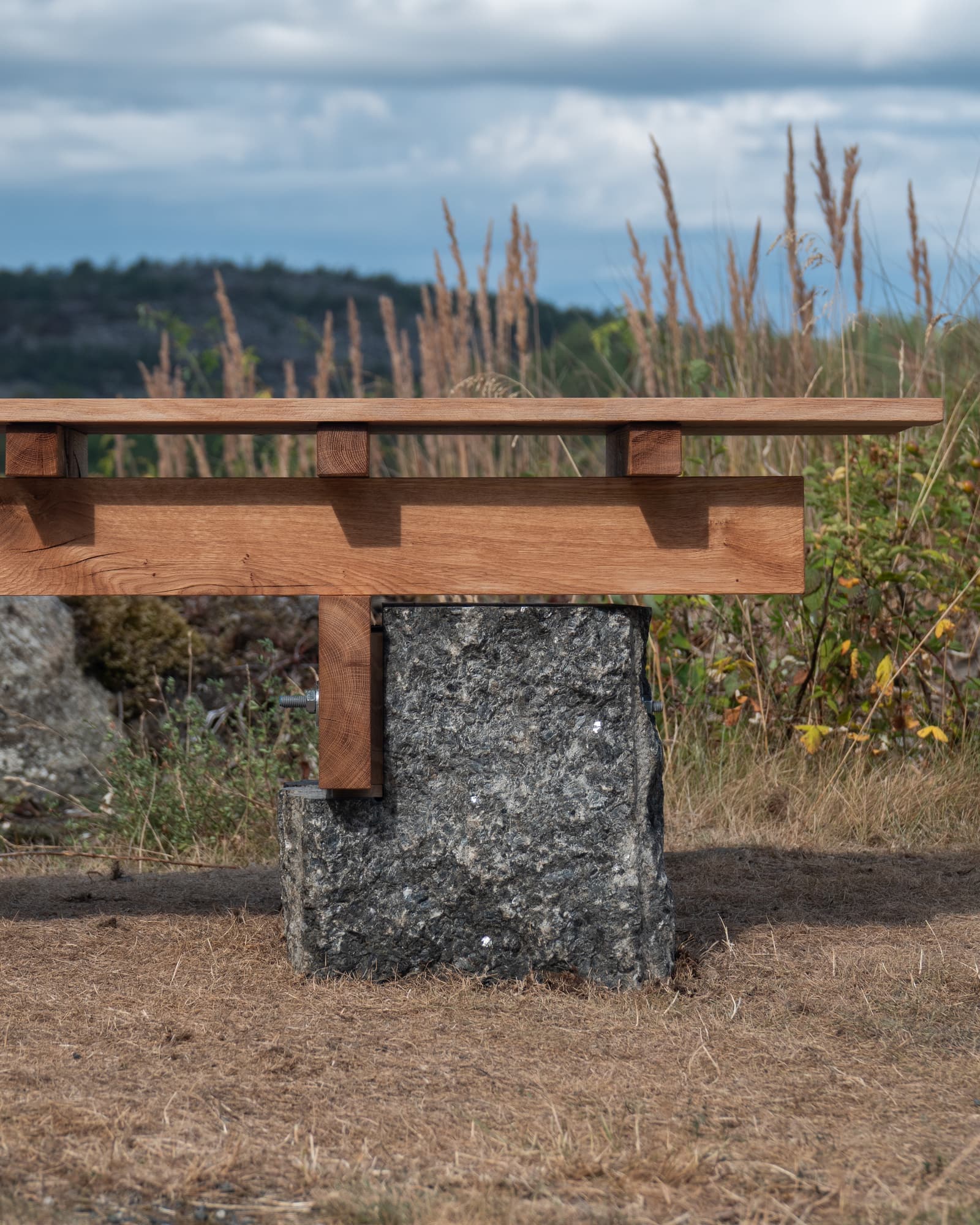 Stone and wood bench